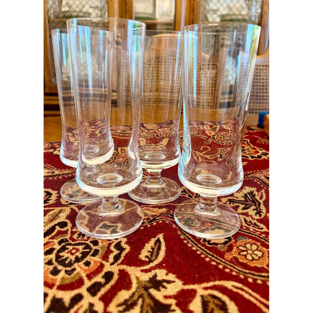 Vintage Krosno Poland Footed Glasses Set – 7.5 Clear Stem Modernist Tumblers‎